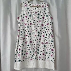 Alice Collins Floral White Linen Blend Sleeveless Shift Dress Cottagecore